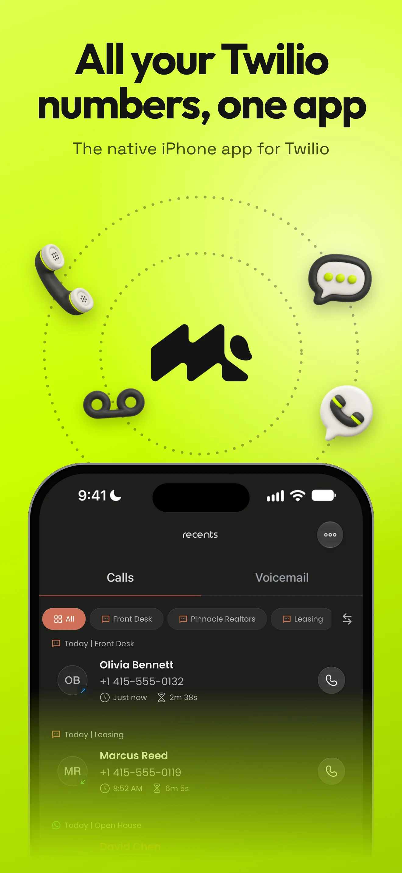 Mango App Store screenshot: all your Twilio numbers in one app